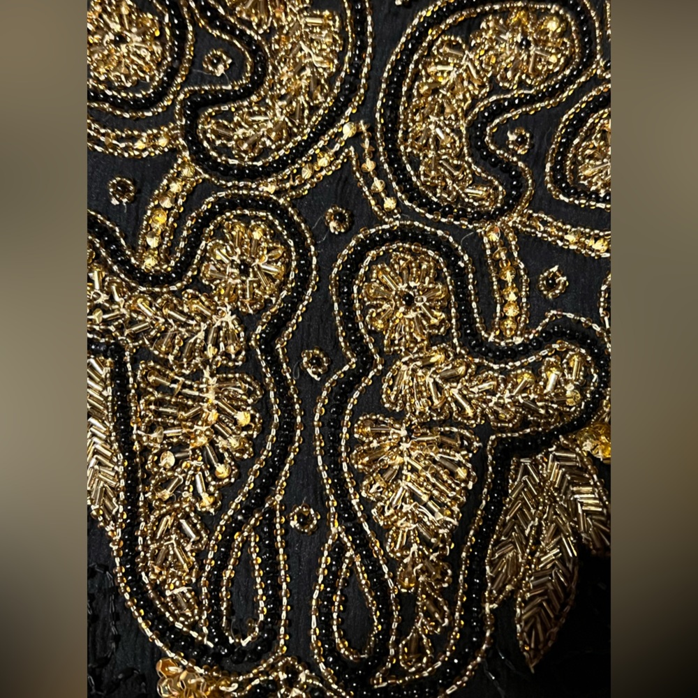 Vintage Scala Gold & Black Beaded Short Sleeve Top Blouse Shoulder Pads Keyhole - Picture 9 of 16